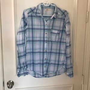 Hollister Blue & Green Plaid Button Down Shirt